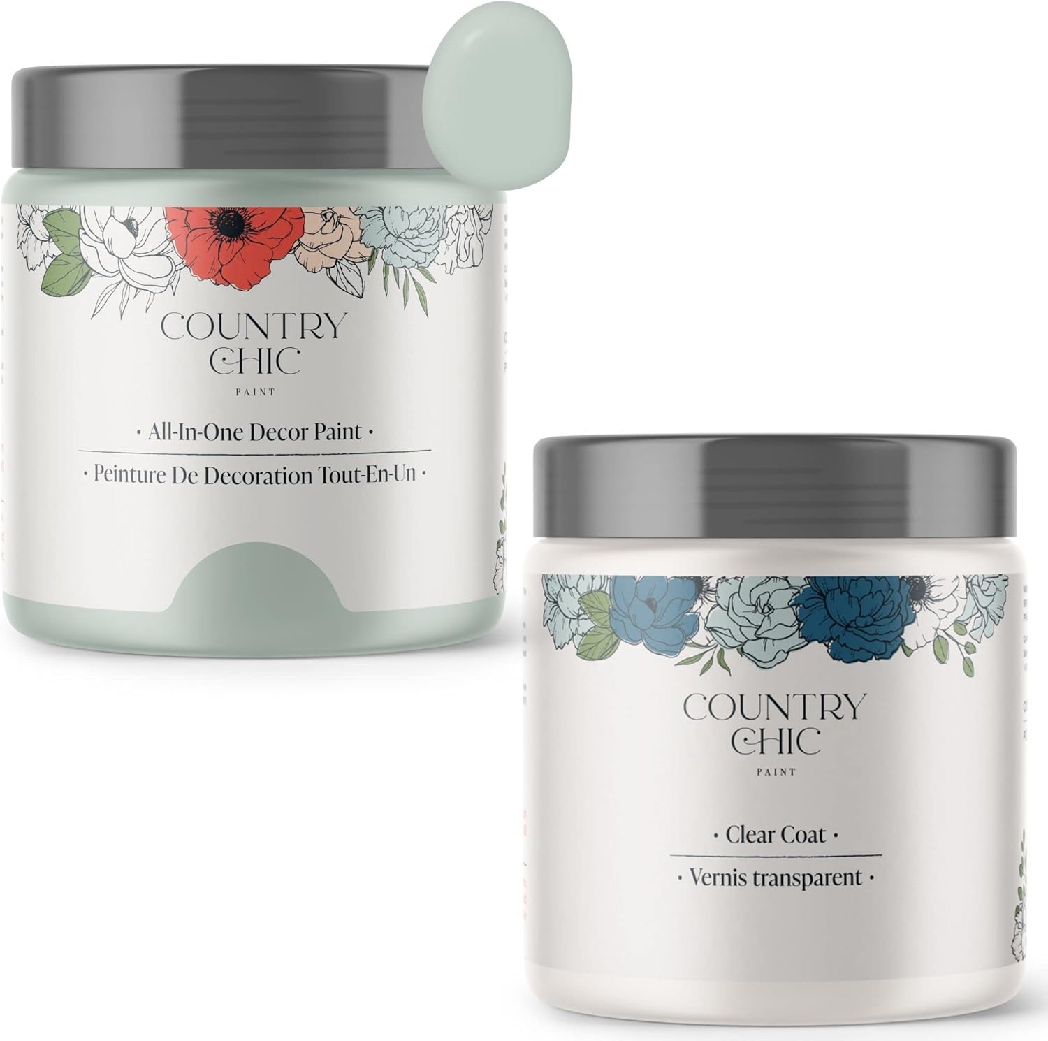 Chalk Style Paint + Clear Coat Bundle - for Furniture, Home Decor, Crafts (Color: Happy Hour [pint - 16 oz] - Mint Green)