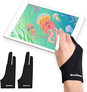 BlueSwan Drawing Glove for Graphics Drawing Tablet, High-elastic Breathable Fabric Two Finger Anti-fouling Glove (for right and left-handers, Black),L