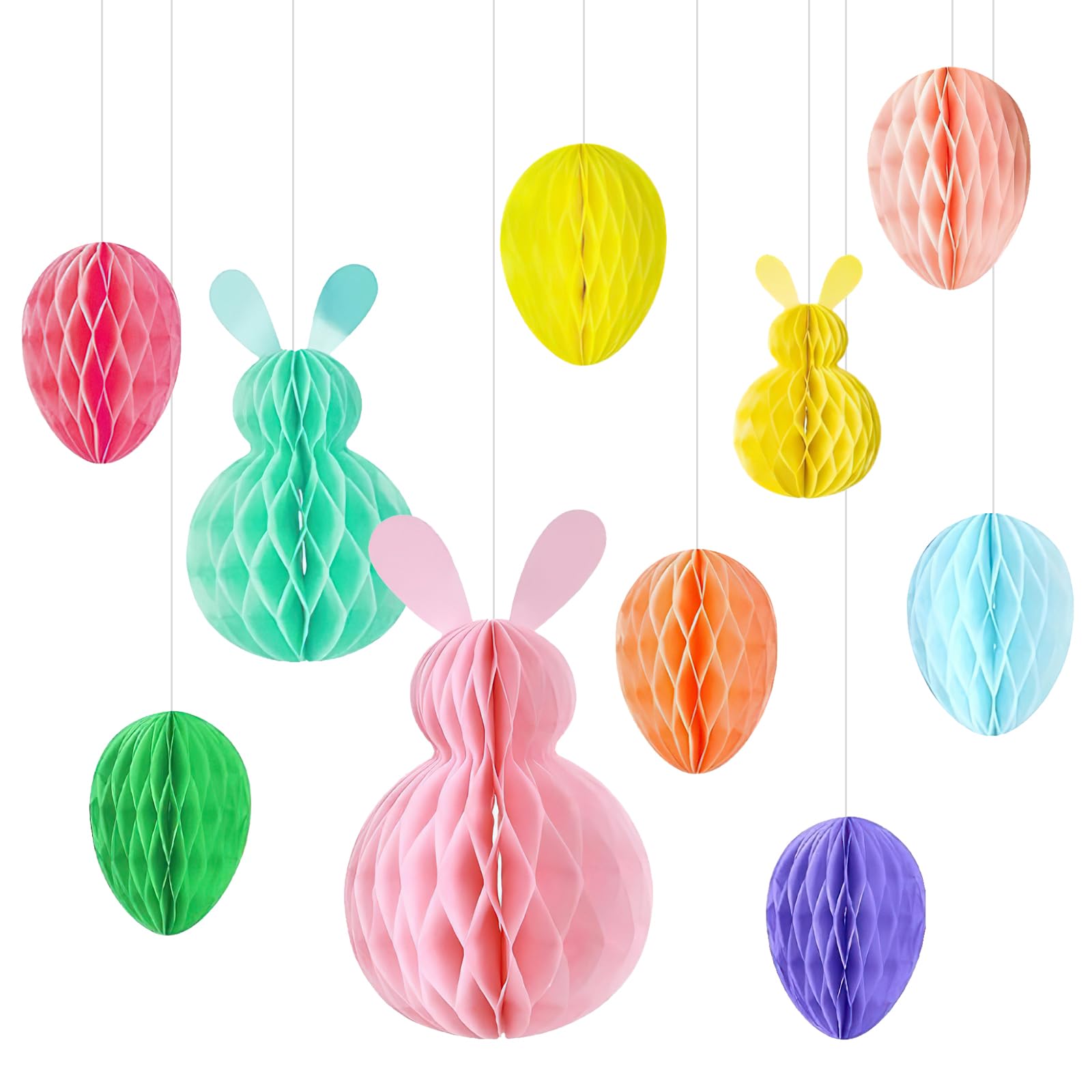 13 PCS Easter Hanging Decorations, Hanging Easter Bunny Honeycomb, Bunny Egg Hangings Honeycomb Paper Balls, Easters Decorations, 3D Bunny Honeycombs Hangings for Easters Spring School Party Supplies