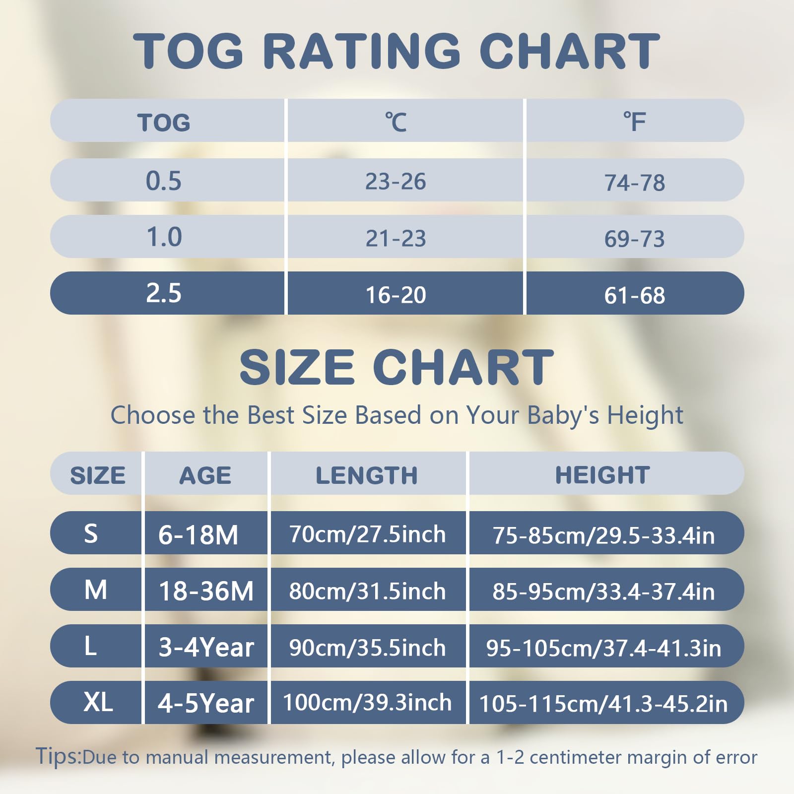 Gigoteuse d'hiver pour Bébé avec Pieds 2,5 Tog 75-85cm/6-18 Mois (Lot de 2)