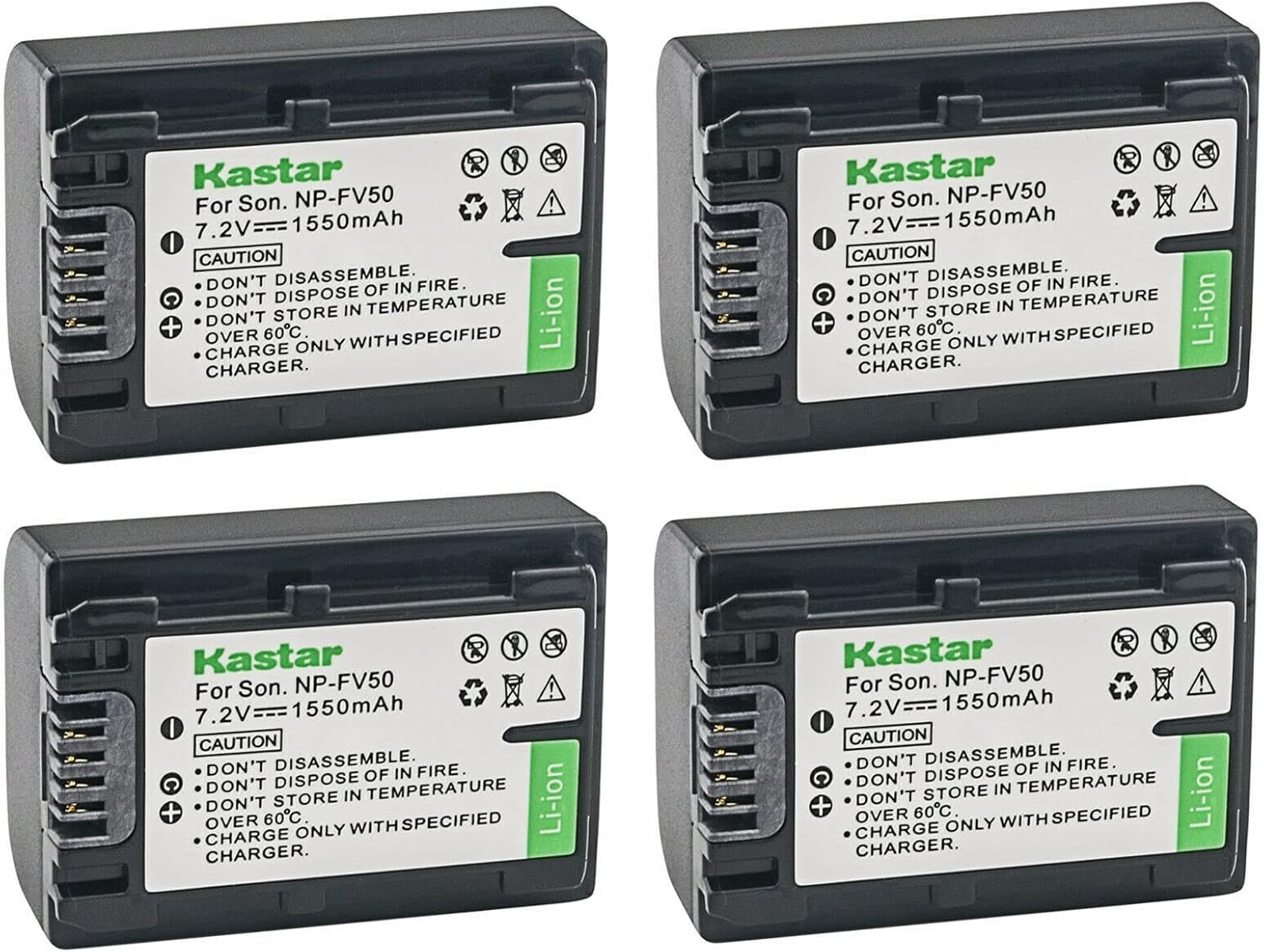 Kastar 4-Pack NP-FV50 Battery Replacement for Sony HDR-CX580, HDR-CX610E, HDR-CX675, HDR-CX690, HDR-CX700, HDR-CX730, HDR-CX740, HDR-CX760, HDR-CX900, HDR-CX900E, HDR-PJ10, HDR-PJ200, HDR-PJ220 Camera