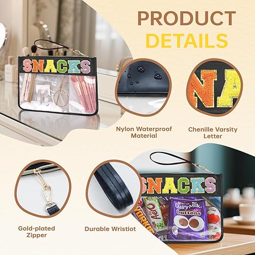 Miniatura 3 de Burskit Bolsa de felpilla transparente con cremallera para viaje, bolsa de maquillaje de parches preparatorios, bolsa de maquillaje de nailon para