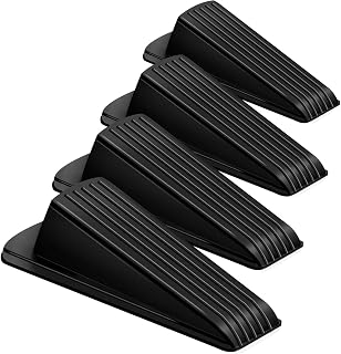BHYTAKI Heavy Duty Rubber Door Stoppers 4 Pack - Non-Slip Wedge Stops for Carpet, Tile, Concrete, Wood Floors (Black)