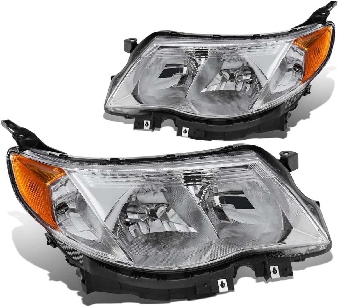 DNA Motoring HL-OH-SFOR09-CH-AM Pair Chrome/Amber Headlight/Lamps (for 09-13 Subaru Forester)