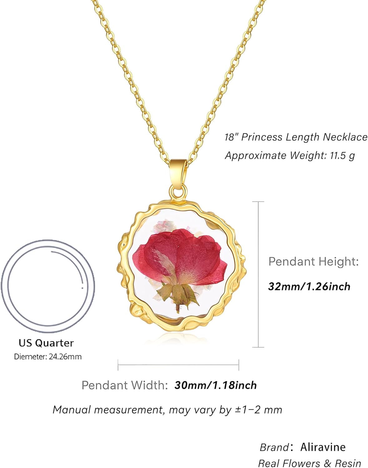 Real Pressed Flower Necklace for Women, Handmade Birth Floral Pendant, Meaningful Nature-Inspired Jewelry Gift for Christmas, Valentine’s & Mother’s Day - 18" - Image 4