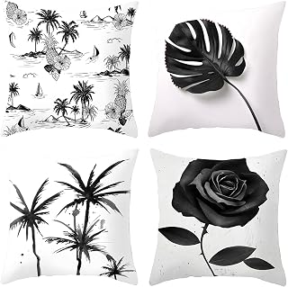 Lieson Juego de 4 fundas de almohada decorativas para exteriores, 20 x 20 cm, color gris, verde, 50 x 50 cm, hoja de árbol, poliéster