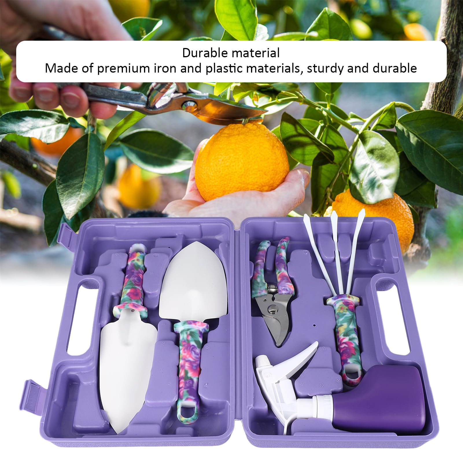 Ensemble D'outils De Jardin 5 Pièces avec étui De Transport, Kit De Jardinage Comprenant Un Cultivateur, des Pelles à Râteau, des Ciseaux à Branches Et Une Bombe Aérosol