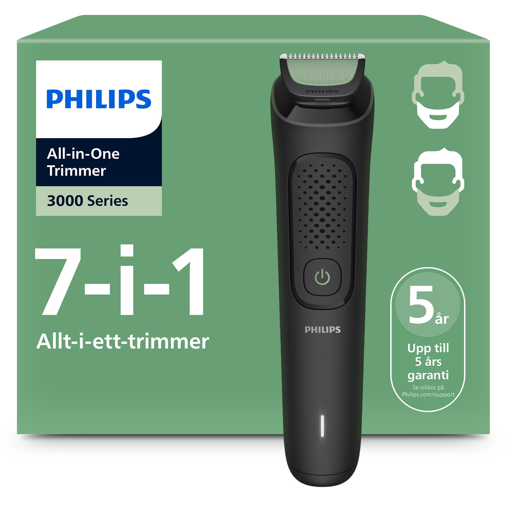 Philips Multigroom 3000 Series All-in-One 7-Piece Trimmer - Shaver and Clipper for Face & Head, Self-Sharpening Skin-Friendly Blades, 10 Length Settings, Model MG3930/15