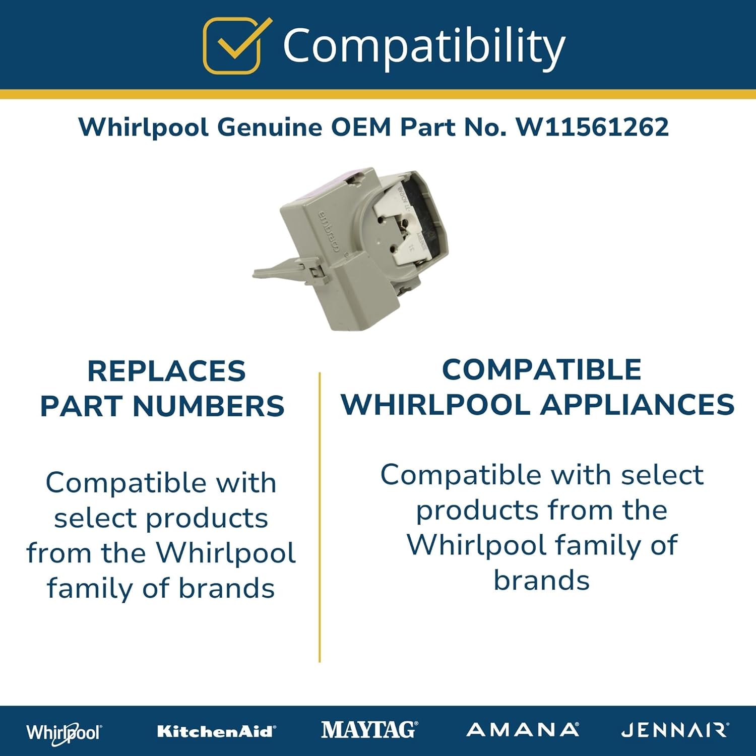 Whirlpool W11561262 Genuine OEM Refrigerator Compressor Start Device Replacement Part
