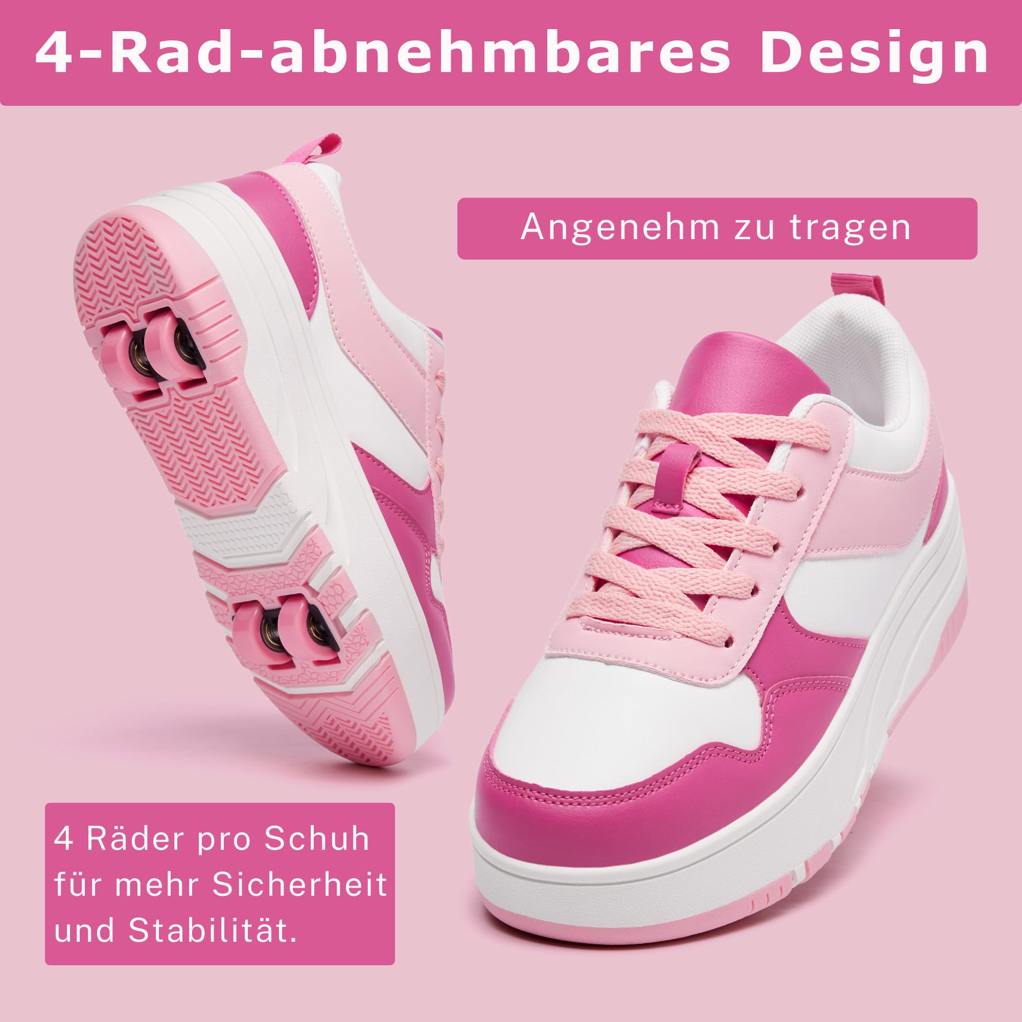 Scarpe da skate a rotelle per donne e ragazze, con 4 ruote, staccabili, alla moda, adatte per principianti