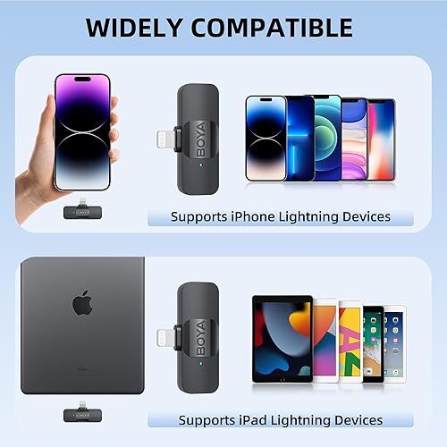 Miniatura 6 de BOYA Micrófono Lavalier inalámbrico para iPhone iPad Teléfono Omnidireccional Externa Mini Solapa Micrófono Lightning para iPhone Micrófono Clip-On