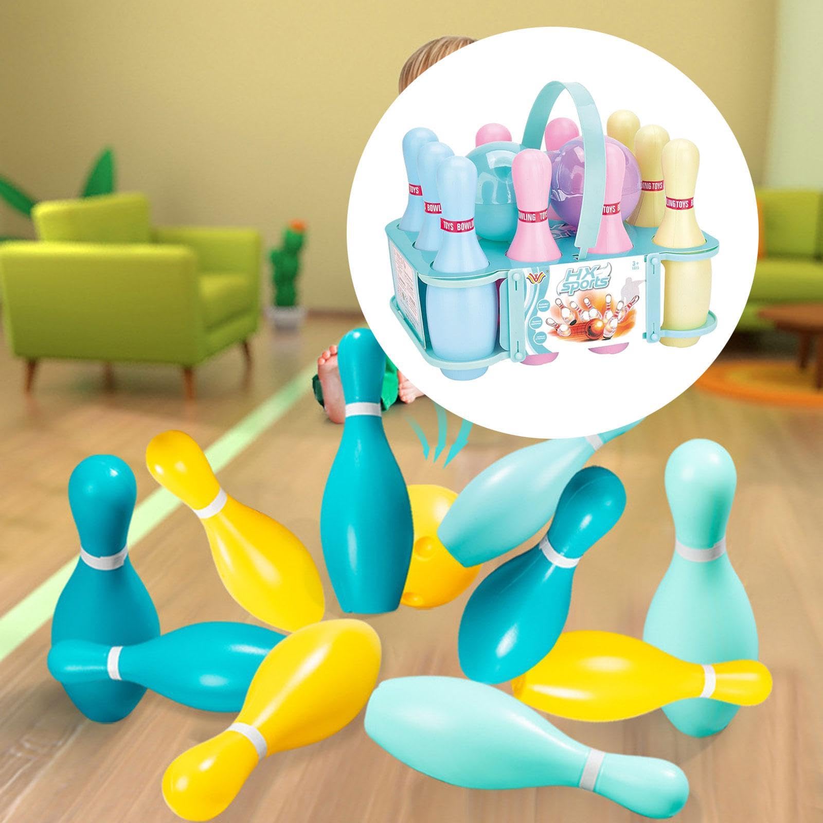 Set da Bowling per Bambini, Gioco Ricreativo per Bambini, con Supporto, Divertente Gioco Sportivo Interattivo da Interno, Giocattoli Sportivi da Bowli, Macaron Color 23cm