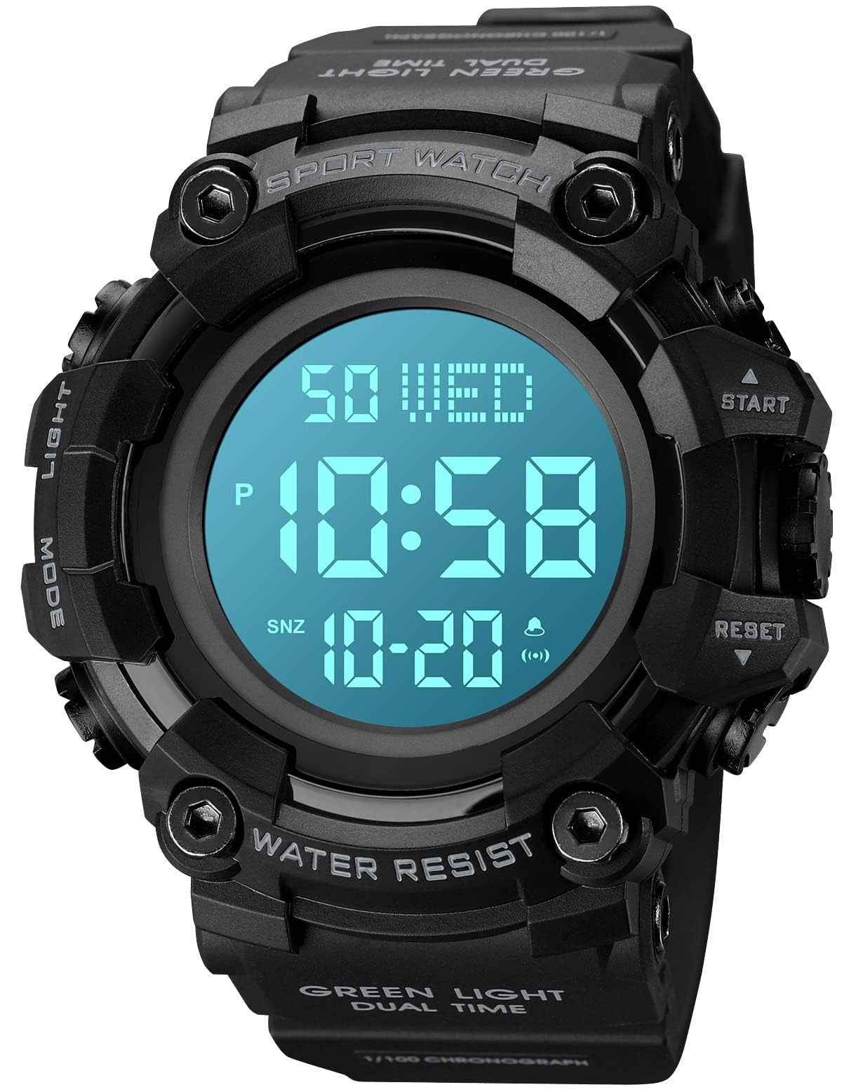 XCZAP Reloj deportivo negro para hombre, cronógrafo de cara grande, reloj de pulsera militar con manecillas luminosas, correa de silicona casual impermeable para uso diario y exterior, regalo para