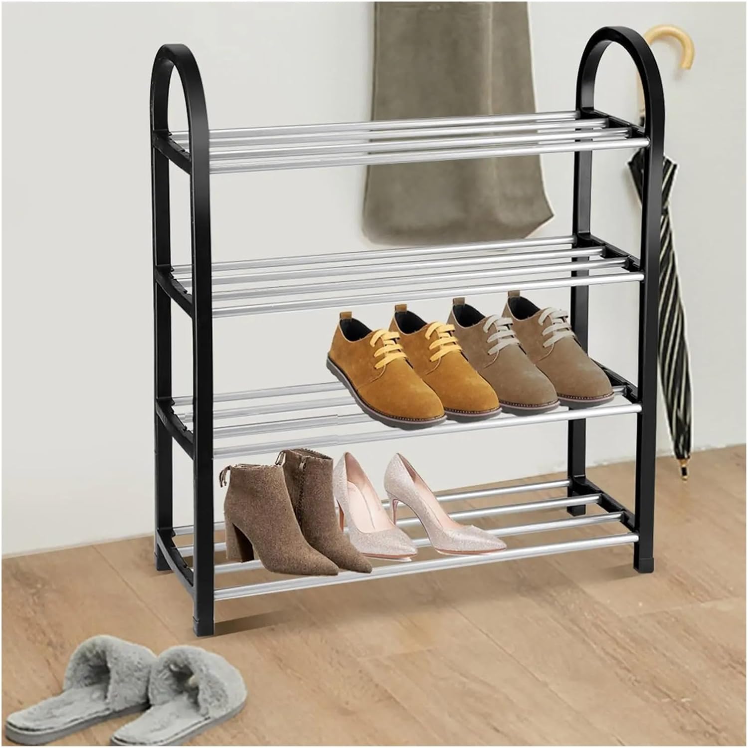 Stackable Shoe Rack Space Saving Tower Storage Organizer Entryway Shelf Upholstered Cabinet ，Compatible for Home Use(3 Layers)