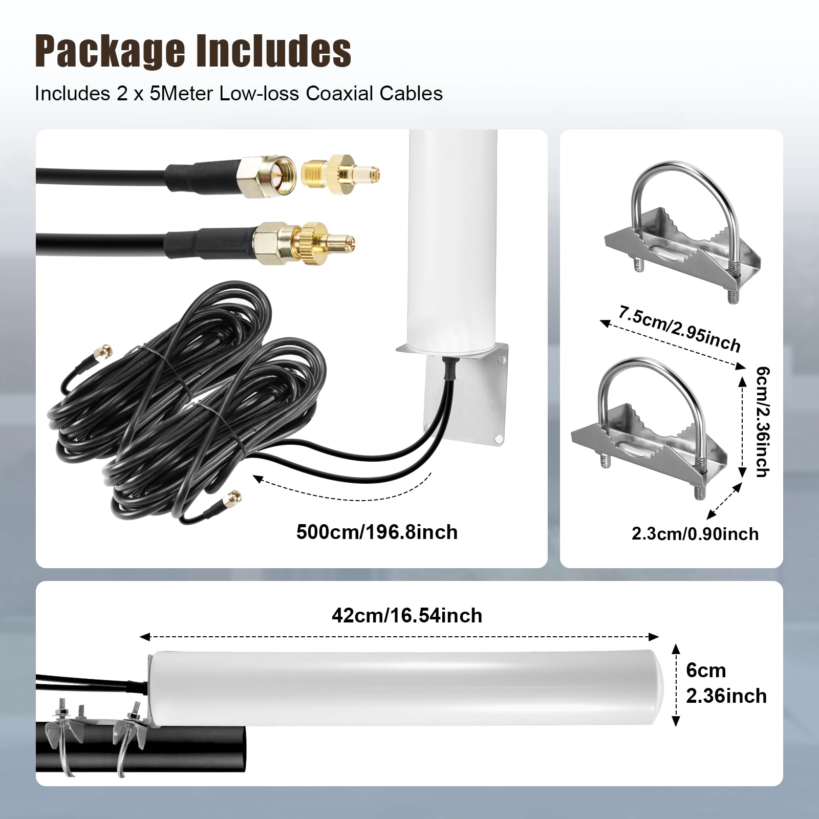 High Gain 4,5dBi 4G 5G Antenne Externe 700-6000MHz 2X2 MimoAntenne LTE 5G NR Mobile Antenne Extérieure Connecteur SMA avec 2 × 5M Câble Coaxial à Faible Perte/TS9