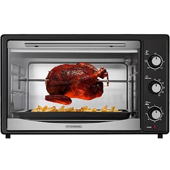 Steinborg Mini Oven 45 Litres with Convection & Rotisserie Electric Mini Oven - Convection Oven with Rotisserie Spit 1800 W Pizza Oven Grill Oven with Interior Lighting Including Baking Tray and Grill Rack