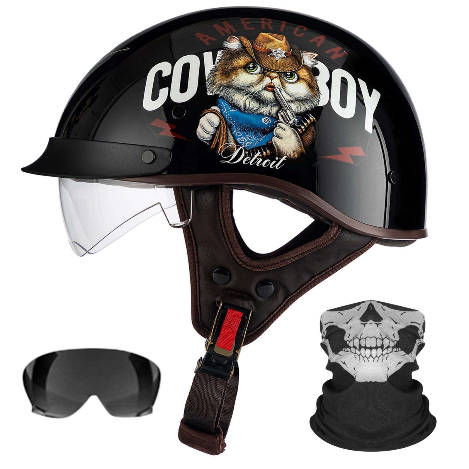 Kask motocyklowy w stylu retro, ze składanym wizjerem, zatwierdzony przez DOT/ECE, kask do skutera Cruiser dla dorosłych, mężczyzn i kobiet