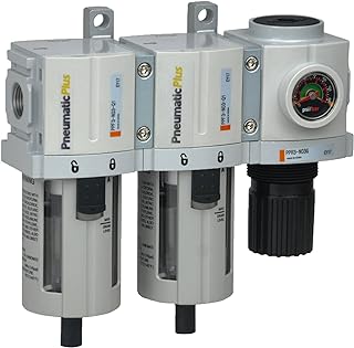 PneumaticPlus PPC3C-N02G Compressed Air Drying System- Particulate Air Filter, Coalescing Filter & Air Pressure Regulator Combo 1/4" NPT (High Flow), Poly Bowl with Guard, Manual Drain