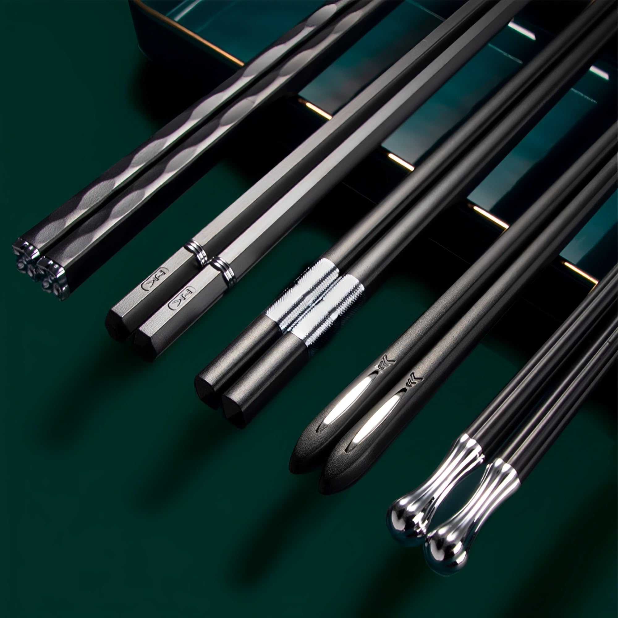 – MZSX Chopsticks, Gift Set, High-end Luxurious Professional Design, Super Strong Healthy, Reusable, Japanese Chinese Chop Sticks with Wave Pattern