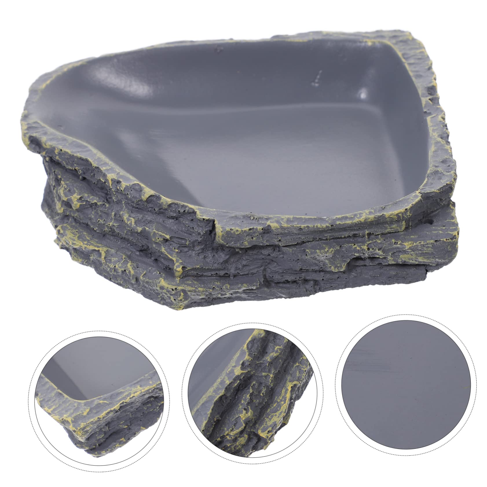 CORHAD 1Pc Durable Reptile Feeding Bowl Natural Food and Water Dish for Lizard Gecko Tortoise Easy to Clean Suitable for Reptiles and Crawling Pets Dark Grey