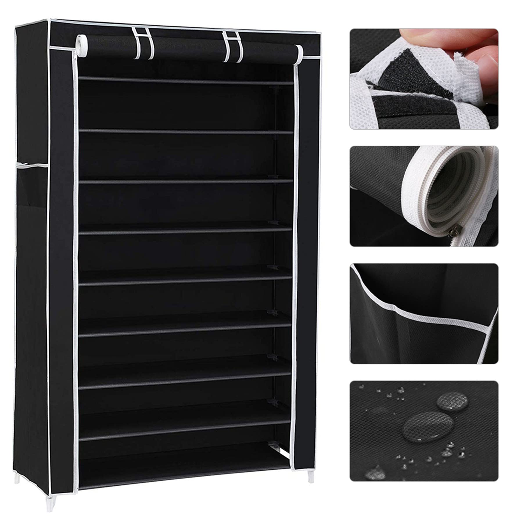 Scarpiera Armadio Salvaspazio 9 Ripiani 88 * 28 * 160cm Fino a 27 Paia Di Scarpe Struttura Acciaio e Rivestimento In Tessuto TNT Impermeabile Con Chiusura Zip Antipolvere