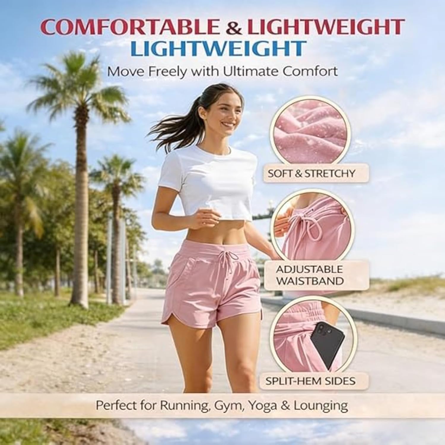 Women's Active 7 Inseam Athletic Long Running High Wasistband Shorts, Quick Dry Breathable Gym Shorts with Zipper Pocket
