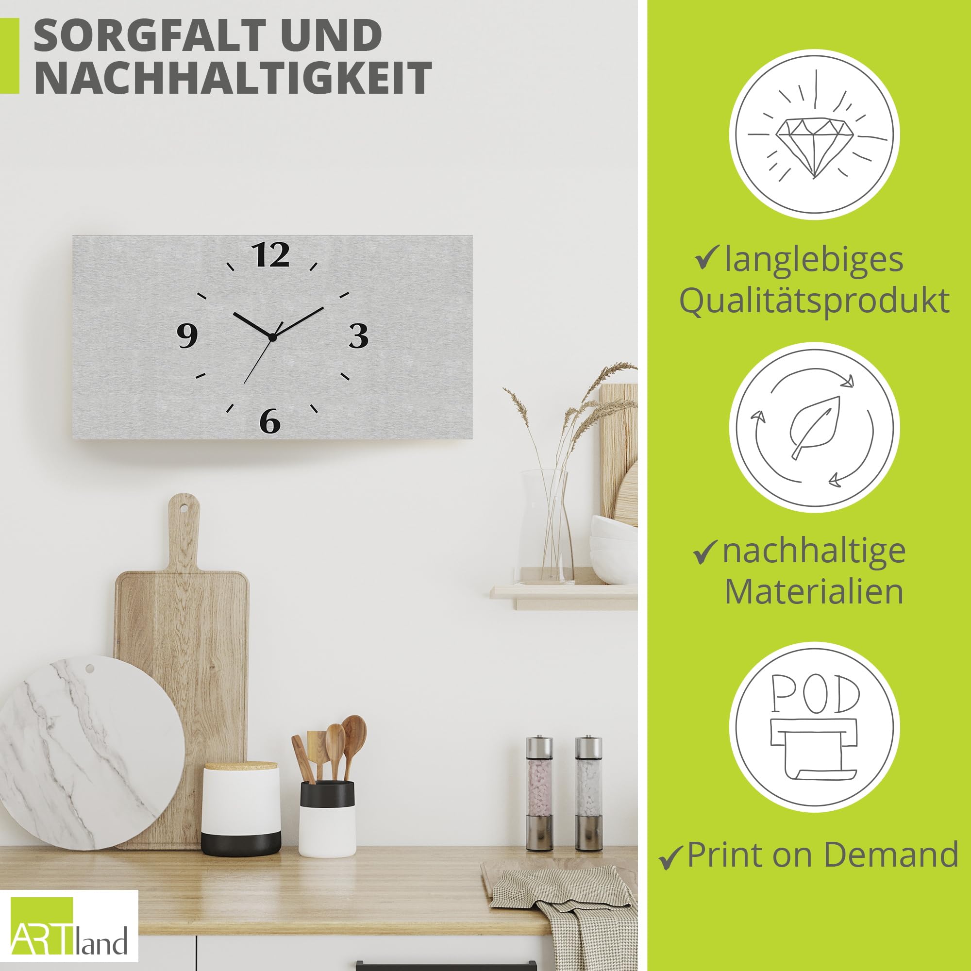ARTLAND Wanddeko Wanduhr ohne Tickgeräusche Alu Funkuhr 50x25 cm Eckig Lautlos 3D Design Schlichtes Design Modern S7KZ