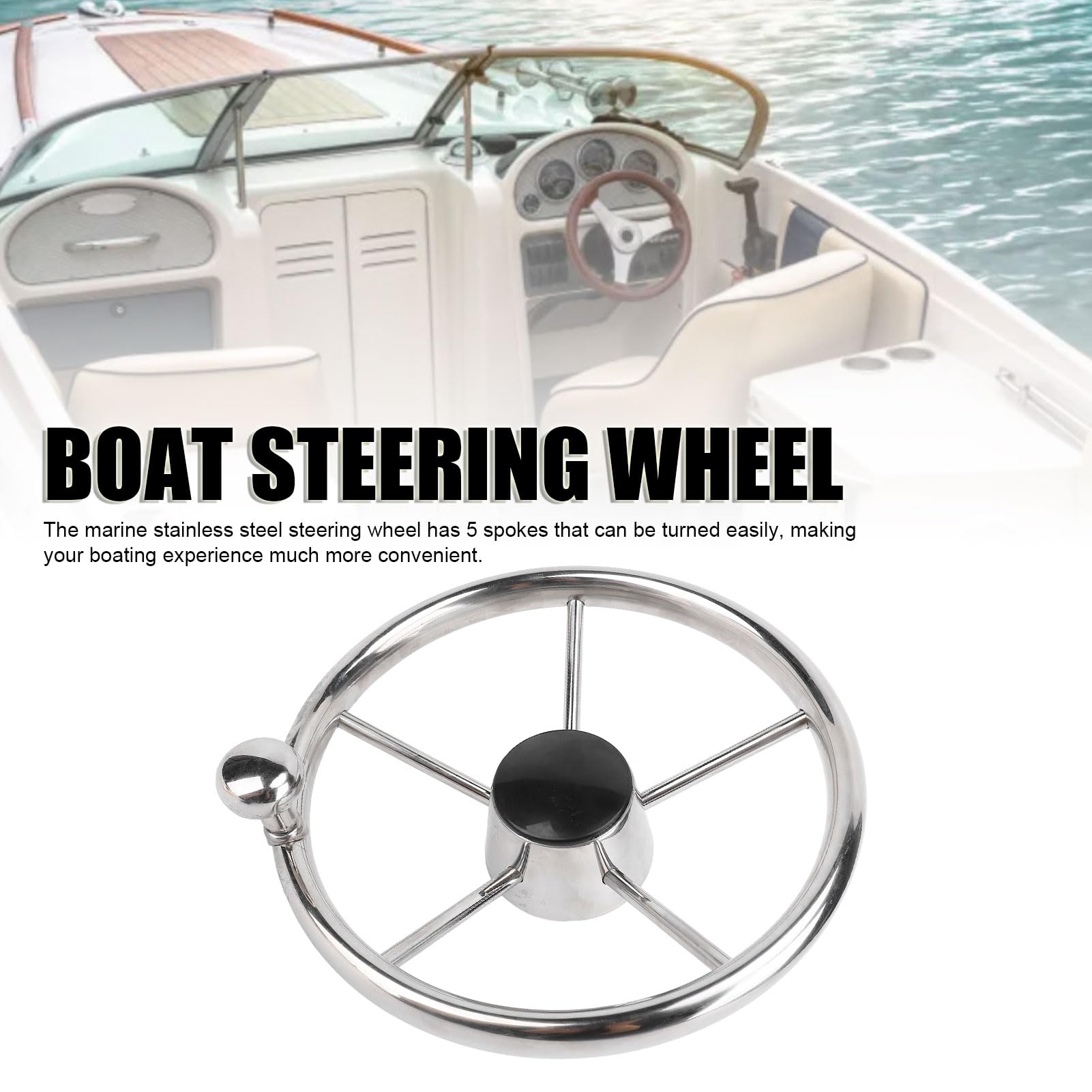 11 Inch Marine Steering Wheel - Stainless Steel 5-Spoke Boat Wheel With Foam Grip