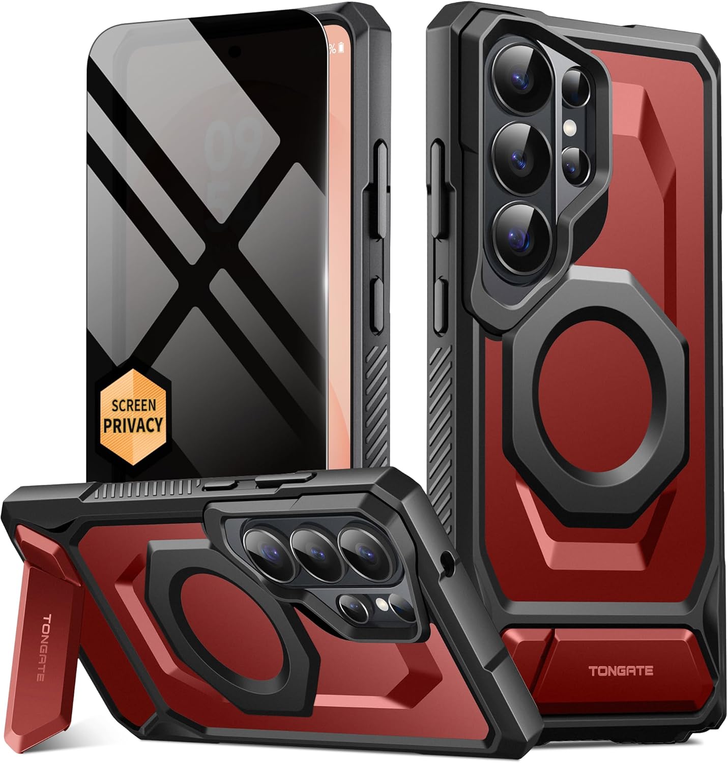 TONGATE Magnetic for Samsung Galaxy S26 Ultra Case with Stand and Privacy Screen Protector, Compatible with MagSafe, TPU Non-Slip Military Grade Protection Shockproof Phone Case for S26 Ultra, Red