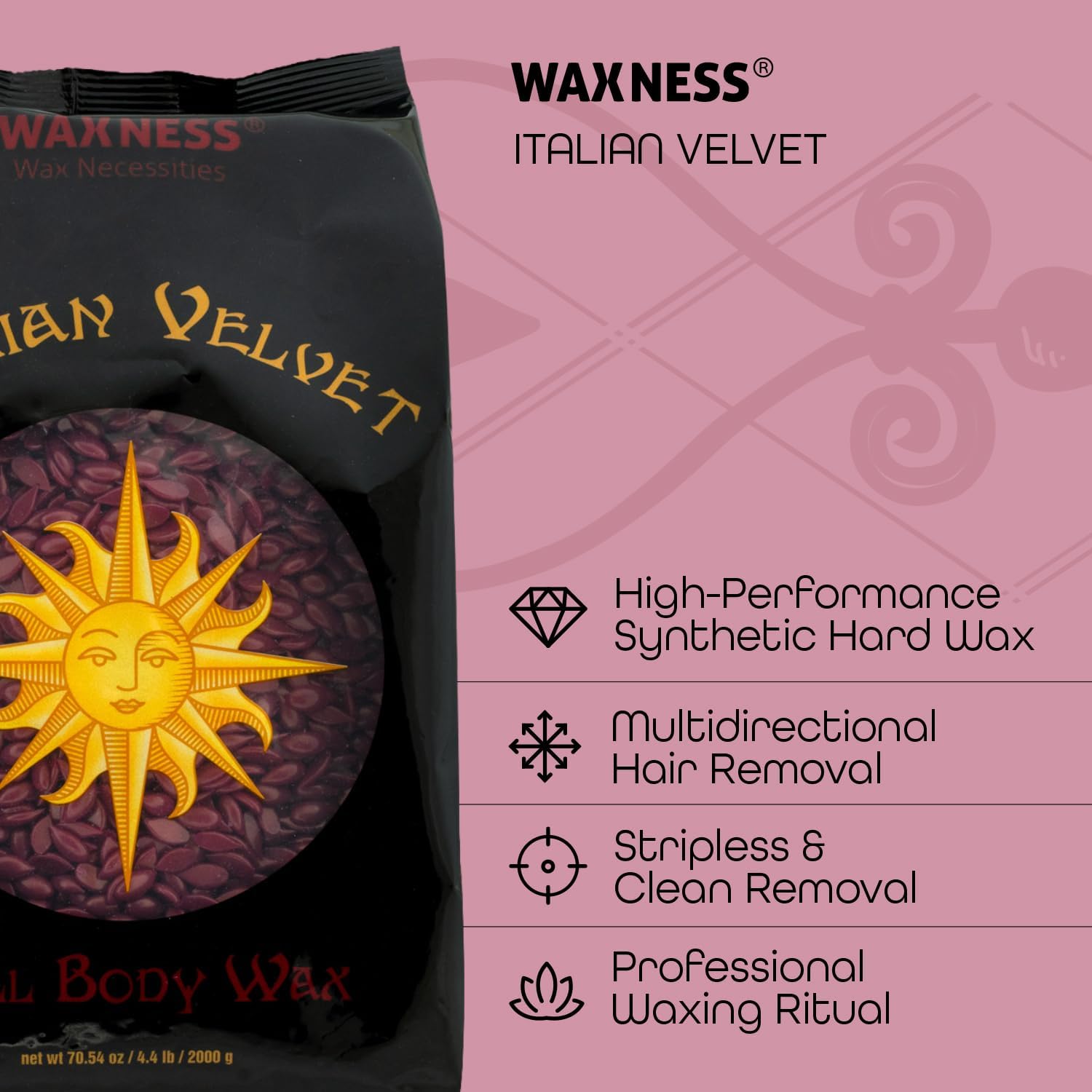 Waxness Italian Velvet Synthetic Hard Wax Beads – Rosin-Free Stripless Formula