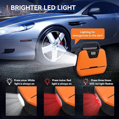 Miniatura 5 de Compresor de Aire Portátil Inflador de Neumáticos, Bomba de Aire para Coche 12V DC/110V AC, 150PSI con Apagado Automático y Manómetro Digital, Luz