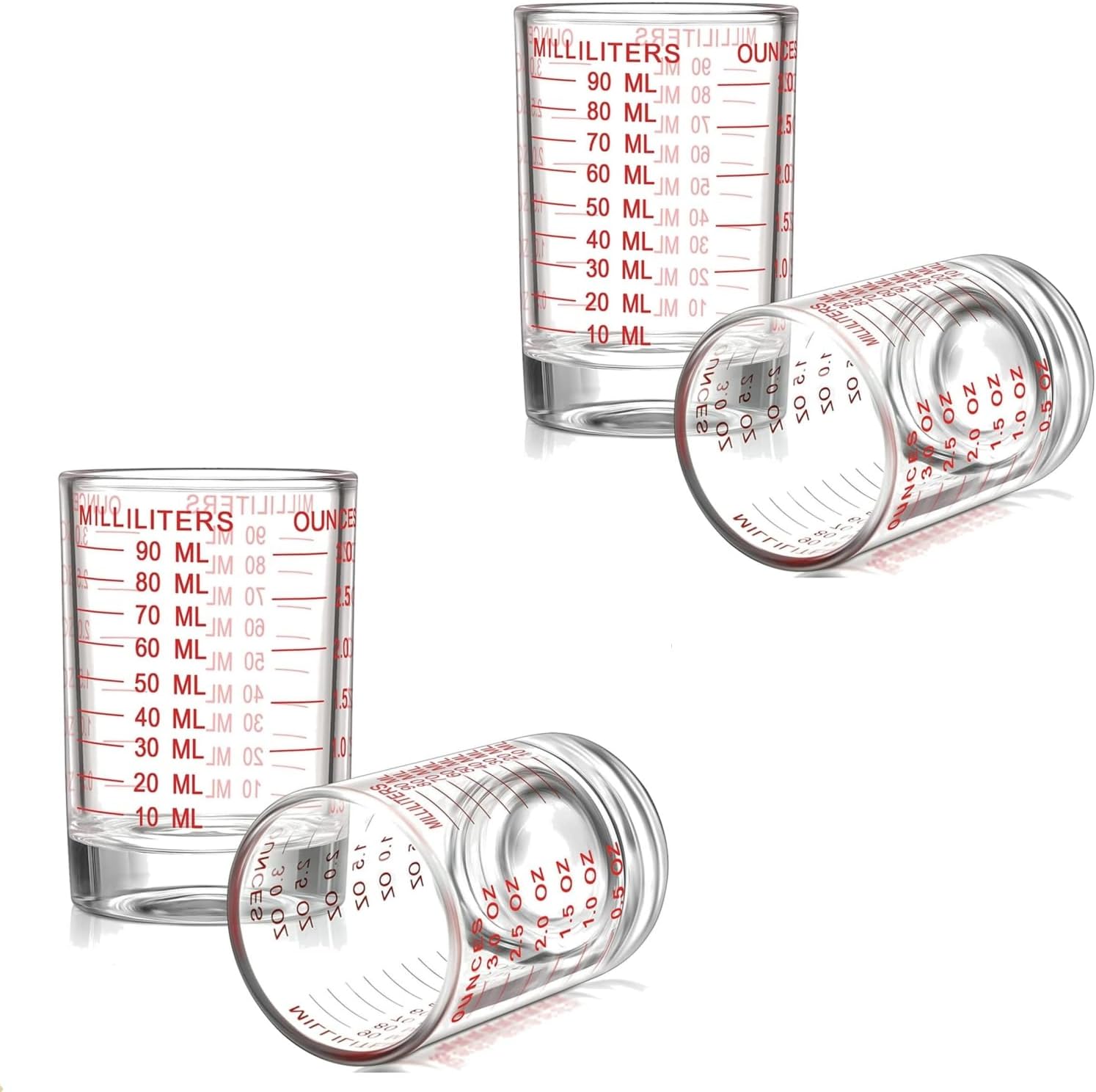 4 Pack Shot Glass Measuring Cup Set,3 oz/90ML Liquid Heavy High Espresso Glass Cup,Measurement of Dry and Liquid Ingredients(Red Line)