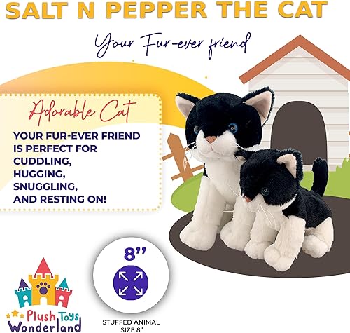 Miniatura 1 de Salt N Pepper - Juguete de peluche pequeño de 8 pulgadas para gatito – Juguetes suaves para gatos grises y blancos, adorable regalo de peluche para