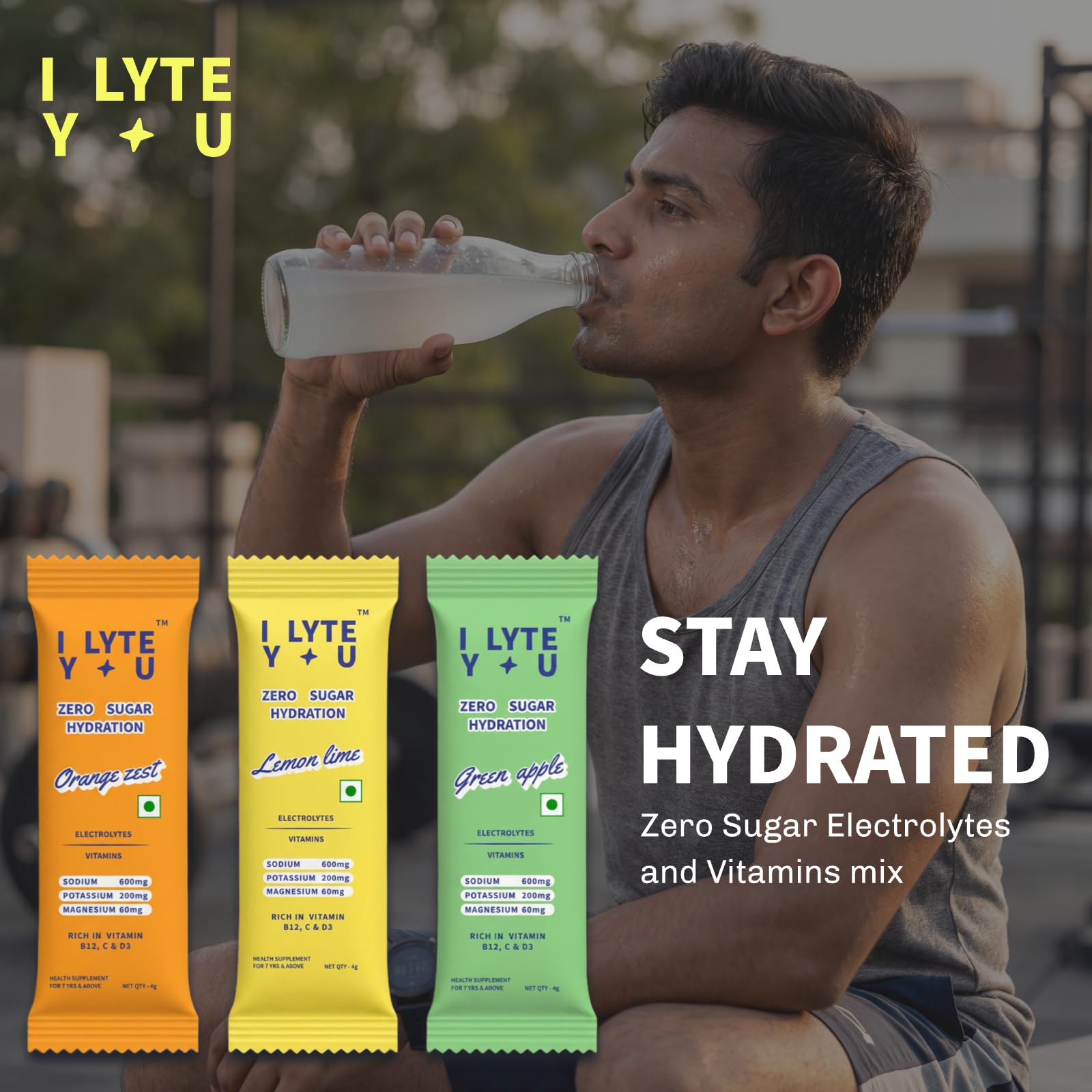 I LYTE YOU – Electrolyte Powder Hydration Sticks | Zero Sugar | Sodium, Potassium & Magnesium with Vitamins B12, C & D3 | For Workout, Travel & Daily Hydration | Lemon Lime | 9 Sachets — Amazon image 2