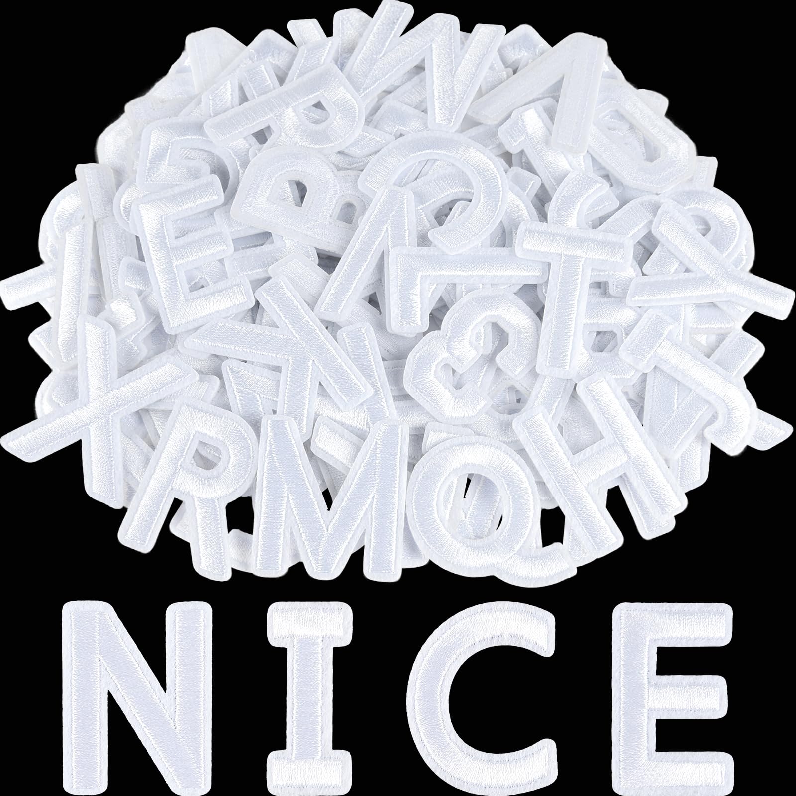 ASTARON 36 Pcs Iron on Letters and Numbers Patches, 1.5 Inch Alphabet Embroidered Patch A-Z, Numbers 0-9 Patches Alphabet Cloth Patch for Clothes, Socks, Jeans, Hat, DIY Accessories(White)