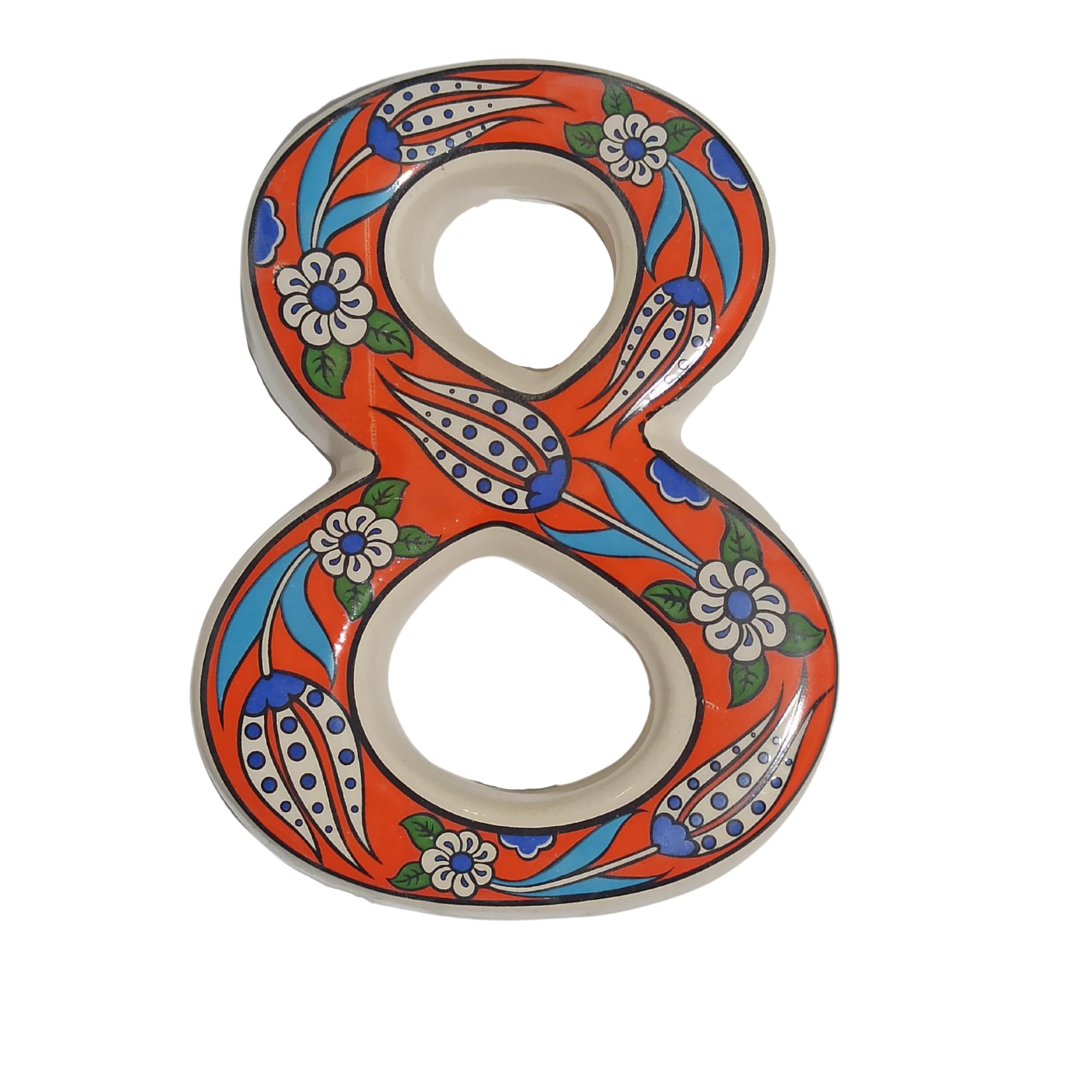 Ceramic house numbers with tulip design and several colors (Orange, 8)