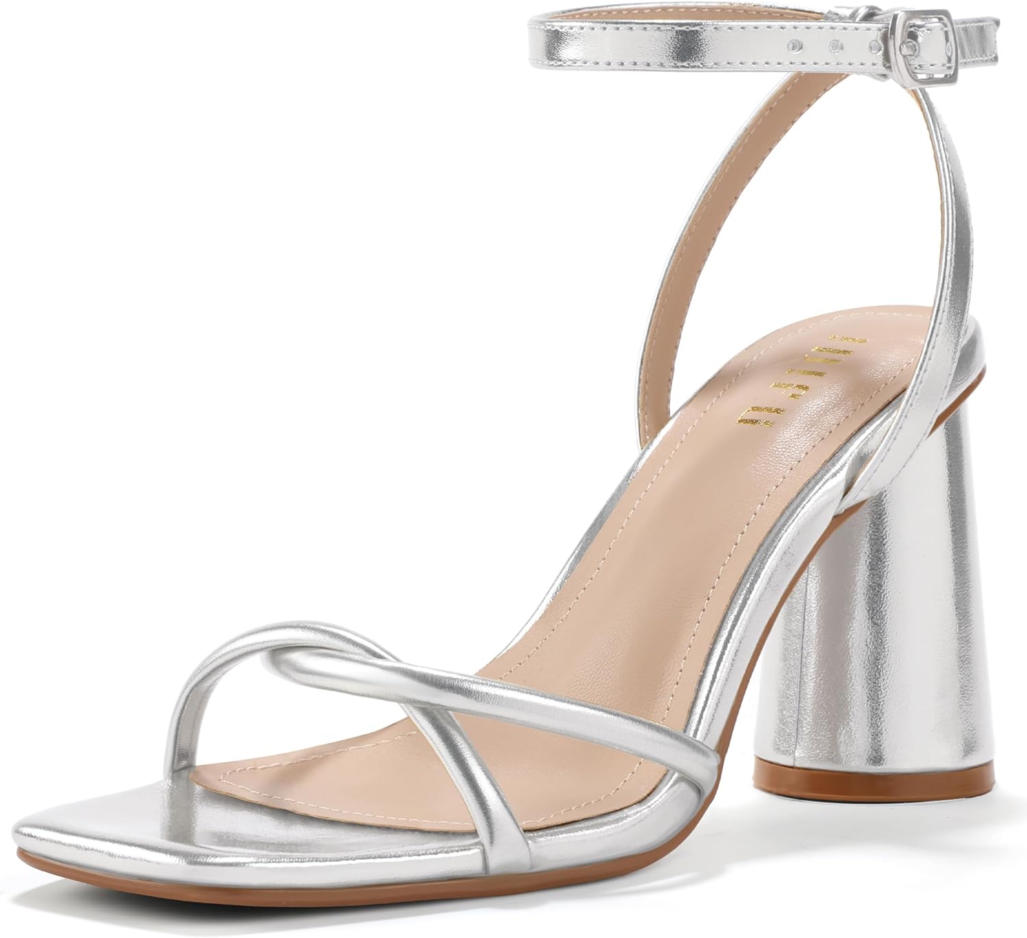 IDIFU IN3 Chunky Strappy Heels for Women High Block Open Square Toe Heel Dressy Ankle Strap Heeled Sandals Dress Shoes for Women Wedding Bridal Office Prom Shoe Thick Heels