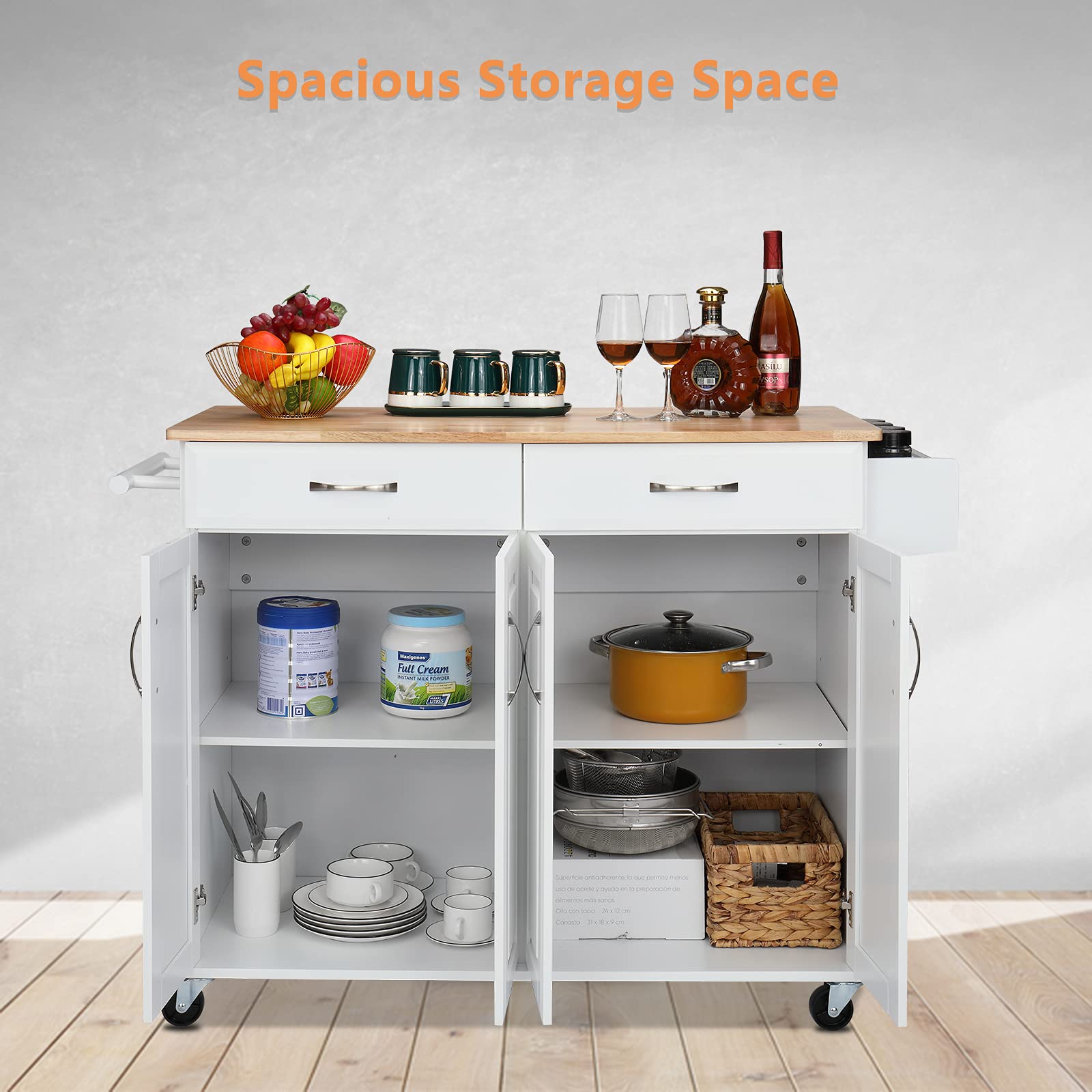 VINGLI Kitchen Island on Wheels Rolling Kitchen Buffet Coffee