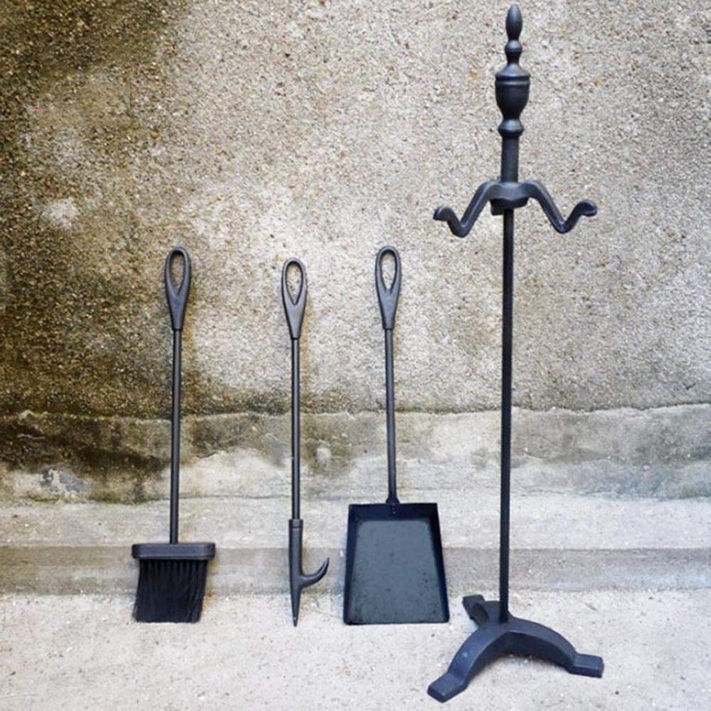 Set di 4 attrezzi per caminetto in ferro battuto per interni con supporto per tronchi in legno, kit di accessori per braciere da esterno 70,1 cm