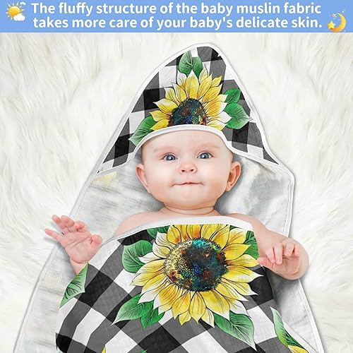 Miniatura 5 de Pigsaly Vichy - Toalla de baño con capucha para bebé, diseño de girasoles de acuarela, toallas de baño unisex suaves de algodón orgánico, regalos de