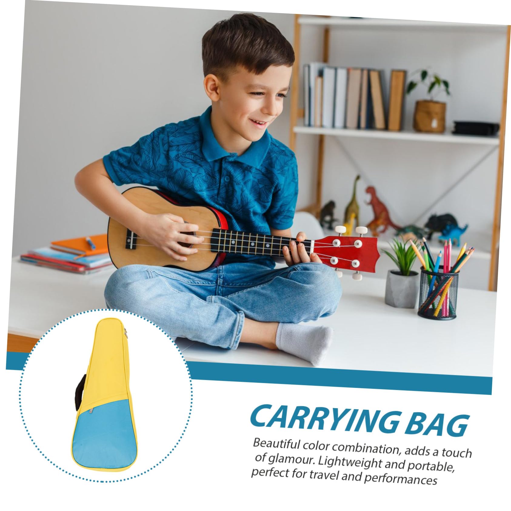 Paquet de Transport Grosse Poche pour Accessoires pour Ukulélé 23 Pouces en Tissu Oxford Rembourrage en Coton Perlé, Léger et Portable pour Petite Guitare