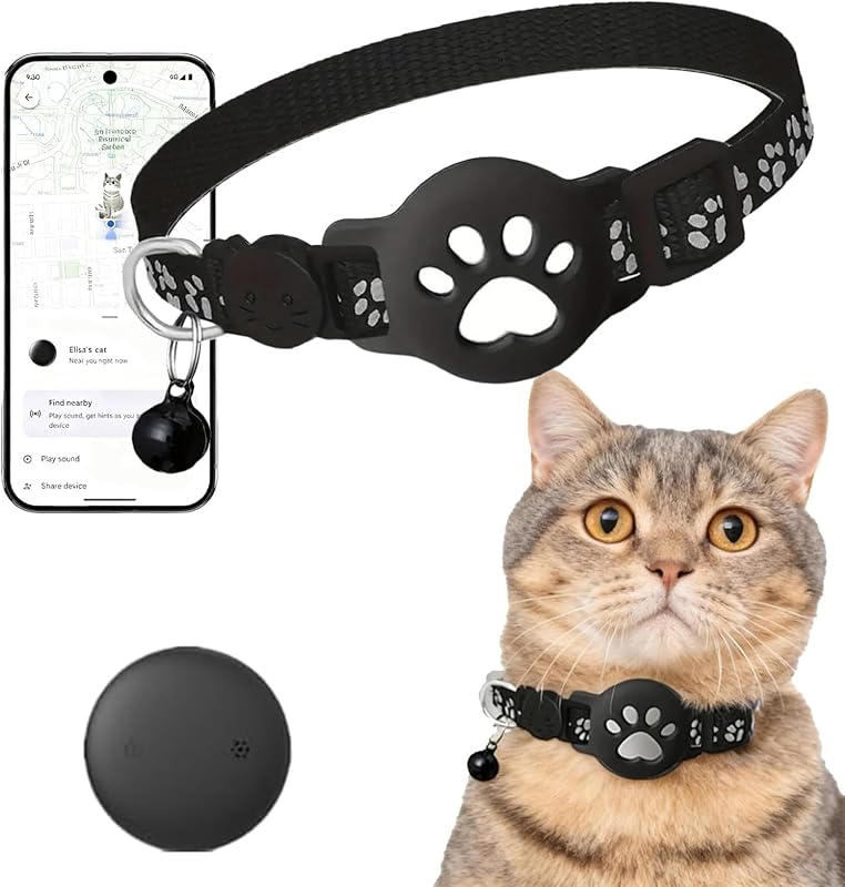 Générique Collier GPS Chat, 2026 Nouveau Traceur GPS Chat Tracker, sans Carte SIM, sans Abonnement Mensuel, Localisation Temps Réel, Imperméable et Durable avec Positionneur (Noir A)