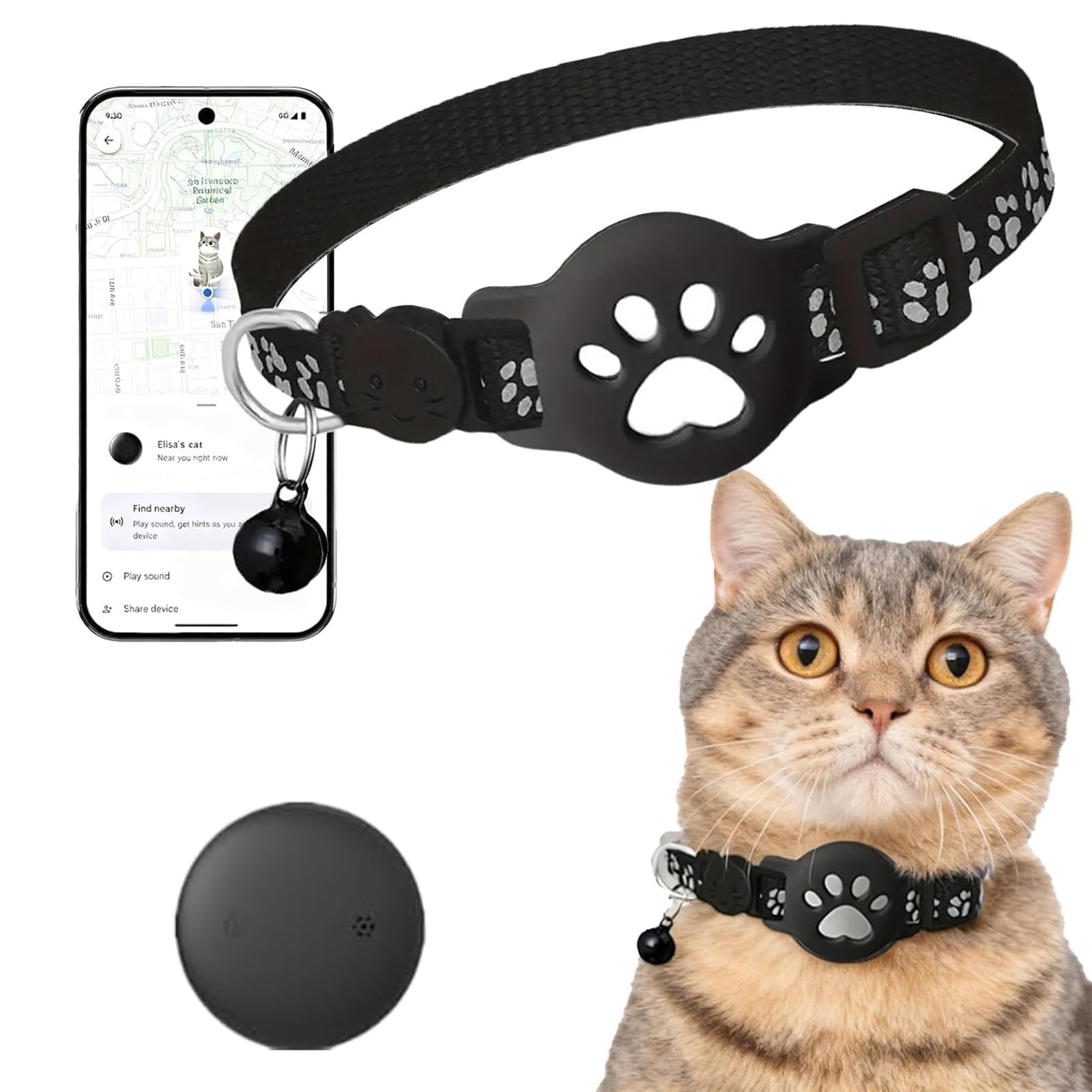 Générique Collier GPS Chat, 2026 Nouveau Traceur GPS Chat Tracker, sans Carte SIM, sans Abonnement Mensuel, Localisation Temps Réel, Imperméable et Durable avec Positionneur (Noir A) - 2