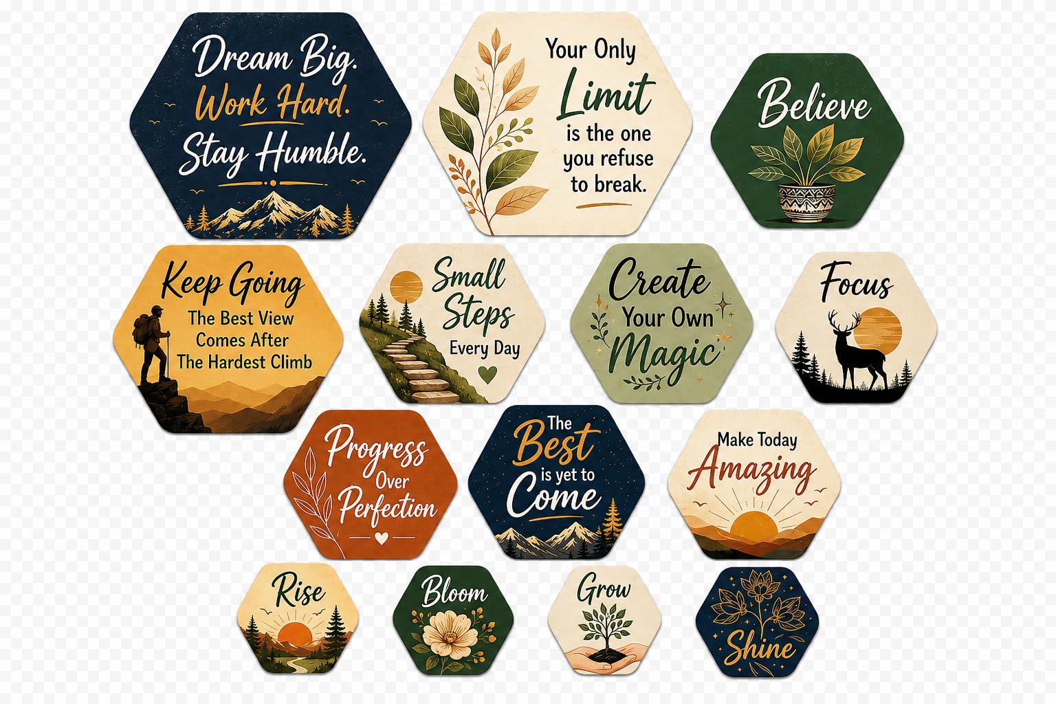 GLADTOGIFT 12 Piece Motivational Hexagon Wall Art Set for Home Decor | Inspirational Quotes MDF Wall Hanging | Study Room, Office, Bedroom & Living Room Wall Decoration-image-19