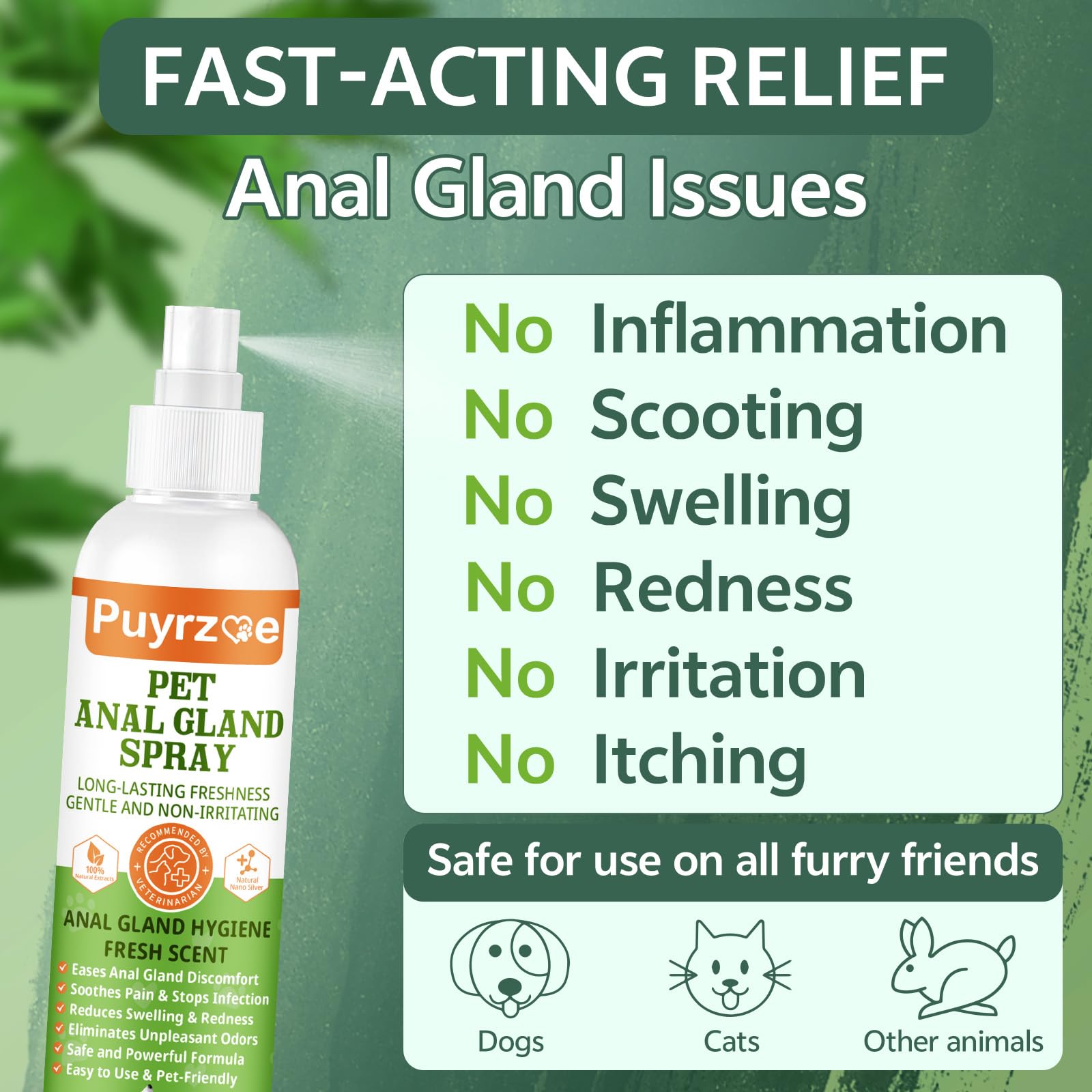 puyrzoe Spray natural para las glándulas anales para todas las mascotas, detiene el patinaje, elimina los olores, el enrojecimiento de las glándulas anales, alivia la picazón, cómodo para las