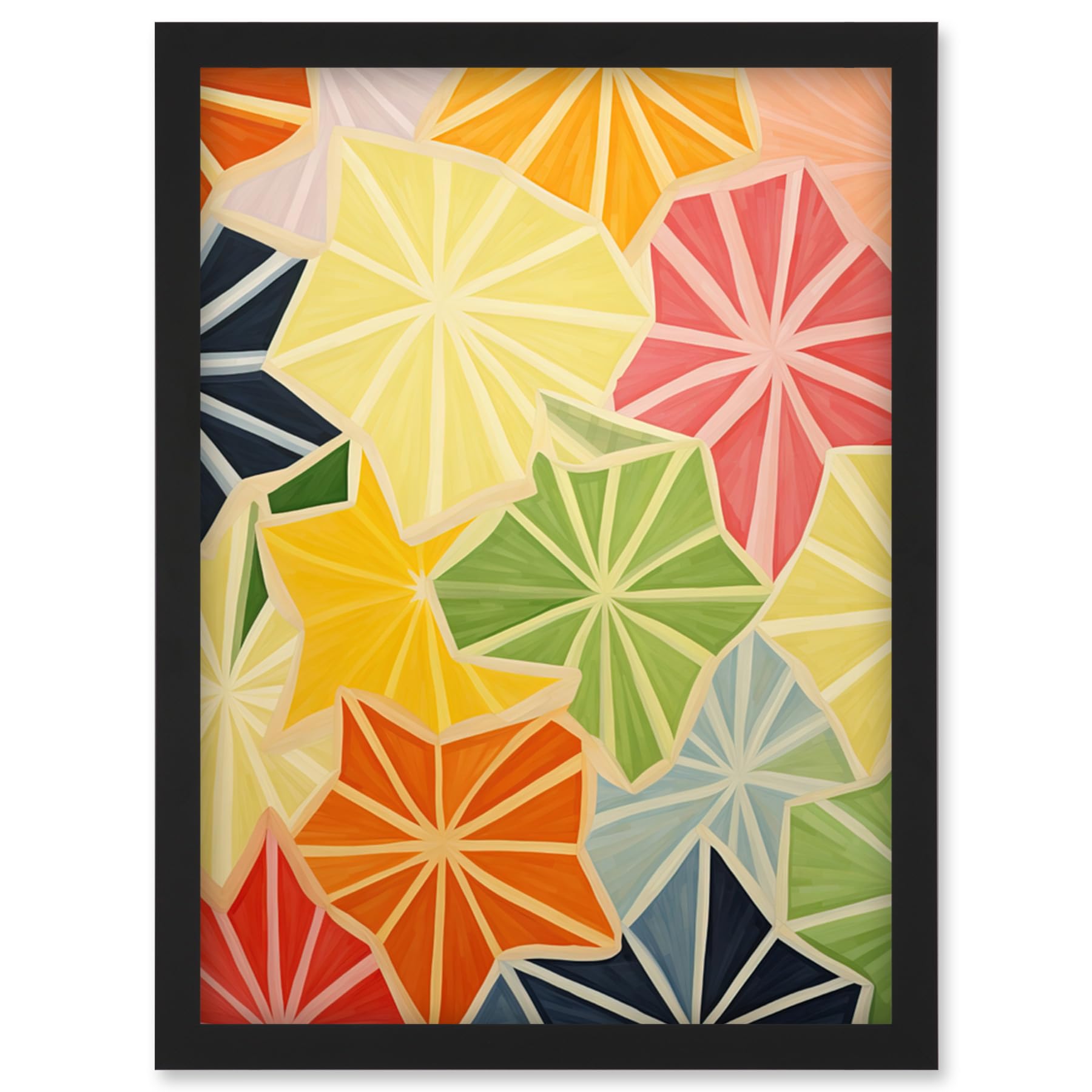Artery8 Colourful Slices of Star Fruit Bright Watercolour Painting Abstract Carambola Kitchen Artwork Framed Wall Art Print A4
