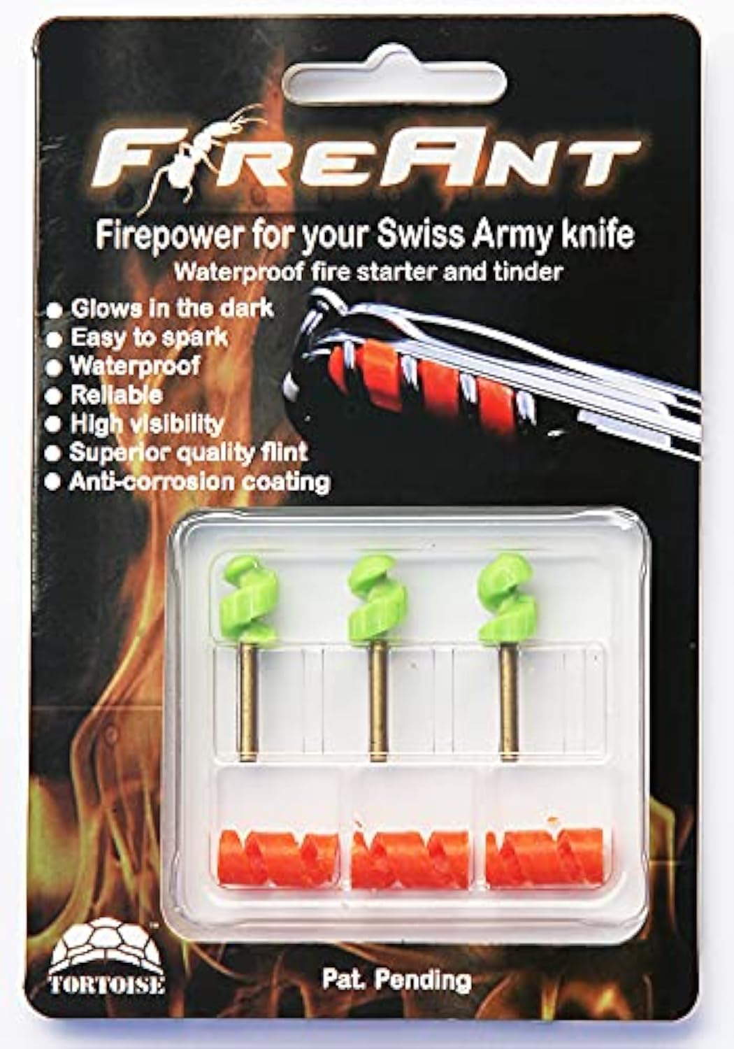 FireAnt 3 Pack - Fire Starter and Tinder System for Swiss Army Victorinox Knives (Blue Glow)