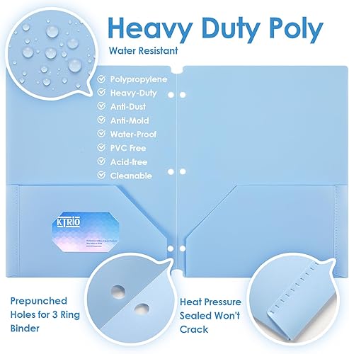 Vista 17 de KTRIO Carpetas con 3 agujeros perforados, paquete de 6 carpetas de plástico para carpeta de 3 anillas, carpeta de polietileno