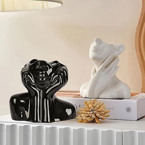 Miniatura 6 de Jarrón de flores para decoración de flores, jarrón de cerámica negra para flores, jarrón de cabeza, jarrones de busto de cabeza de forma femenina,