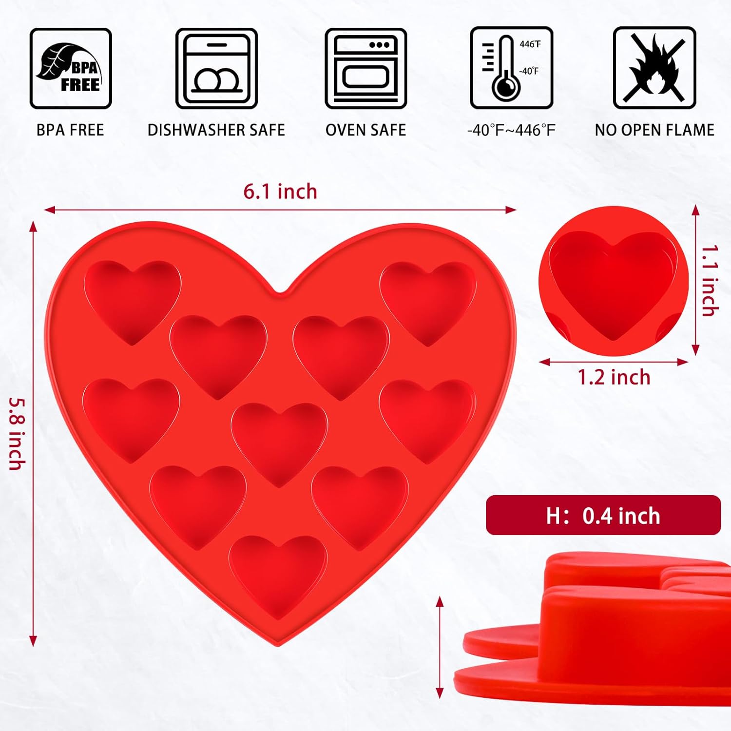 4 Pack Heart Shape Molds, 10 Cavities Non-Stick Silicone Chocolate Molds for Candy, Jello, Gummy, Ice Cube, Soap - Image 2